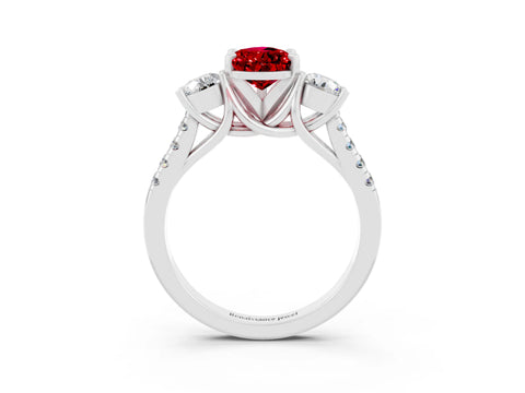 White gold Three-Stone Pear Cut Ruby Pavé Band with Four-Prong Setting_3
