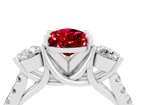White gold Three-Stone Pear Cut Ruby Pavé Band with Four-Prong Setting_4