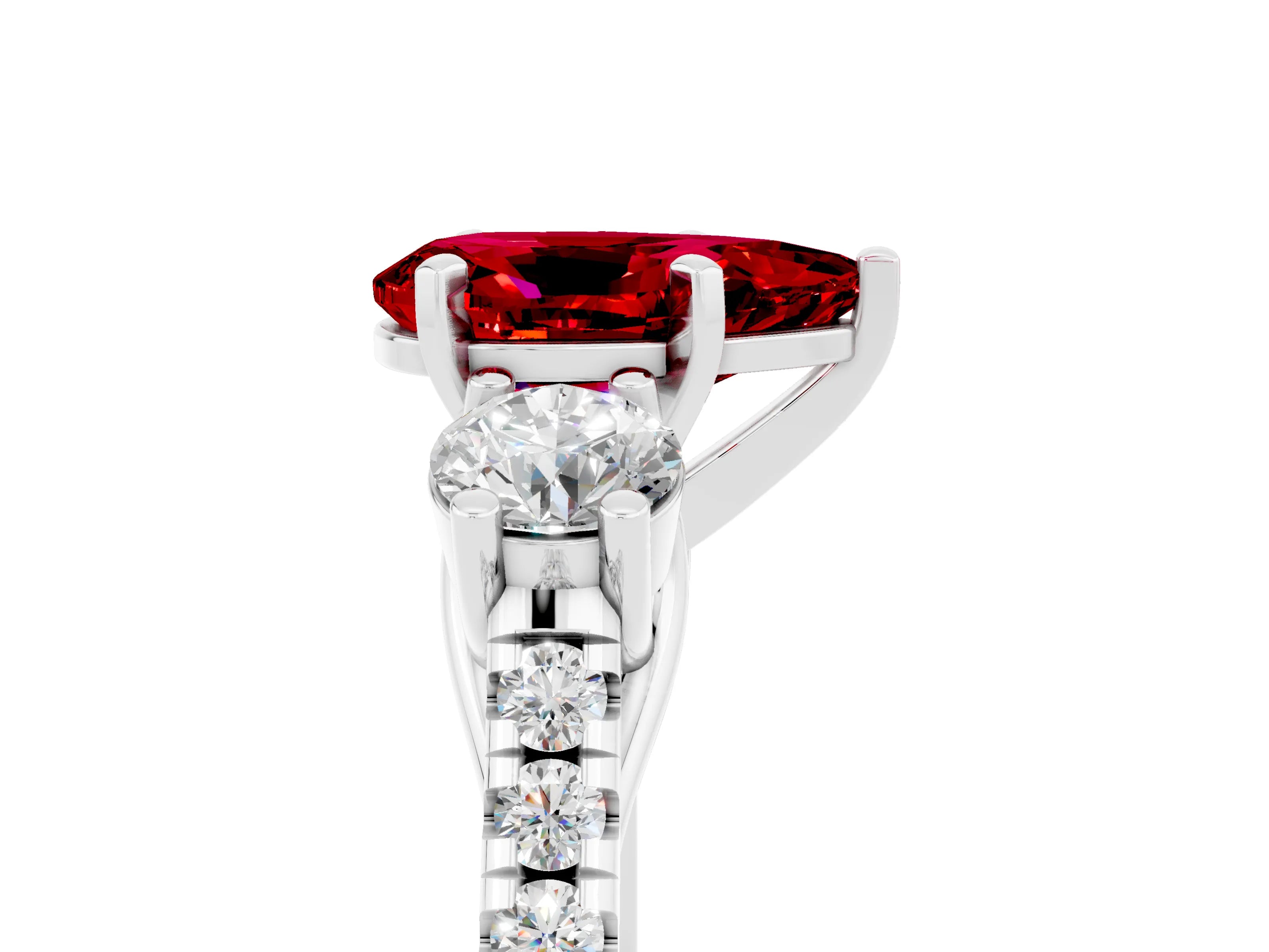 White gold Three-Stone Pear Cut Ruby Pavé Band with Four-Prong Setting_5