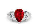 White gold Three-Stone Pear Cut Ruby Ring with Pavé Band and Prong Setting_12