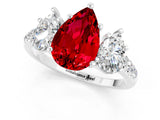 White gold Three-Stone Pear Cut Ruby Ring with Pavé Band and Prong Setting_13