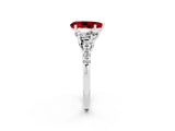 White gold Three-Stone Pear Cut Ruby Ring with Pavé Band and Prong Setting_14