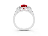 White gold Three-Stone Pear Cut Ruby Ring with Pavé Band and Prong Setting_15