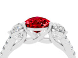 White gold Three-Stone Pear Cut Ruby Ring with Pavé Band and Prong Setting_16