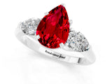 White gold Three-Stone Pear Cut Ruby Ring with Pear Side Stones and Four-Prong Setting_1