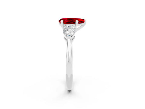 White gold Three-Stone Pear Cut Ruby Ring with Pear Side Stones and Four-Prong Setting_2