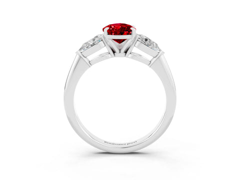 White gold Three-Stone Pear Cut Ruby Ring with Pear Side Stones and Four-Prong Setting_3