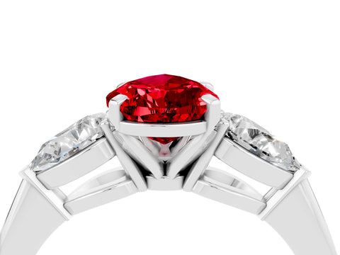 White gold Three-Stone Pear Cut Ruby Ring with Pear Side Stones and Four-Prong Setting_4