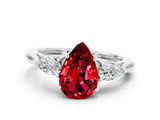 White gold Three-Stone Pear Cut Ruby Ring with Pear  Side Stones in Four-Prong Setting_12