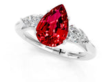 White gold Three-Stone Pear Cut Ruby Ring with Pear  Side Stones in Four-Prong Setting_13