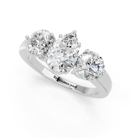 White gold Three-Stone Pear Cut Solitaire Ring with Prong Setting on a Classic Band_20
