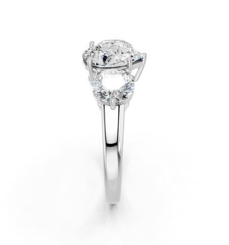 White gold Three-Stone Pear Cut Solitaire Ring with Prong Setting on a Classic Band_21