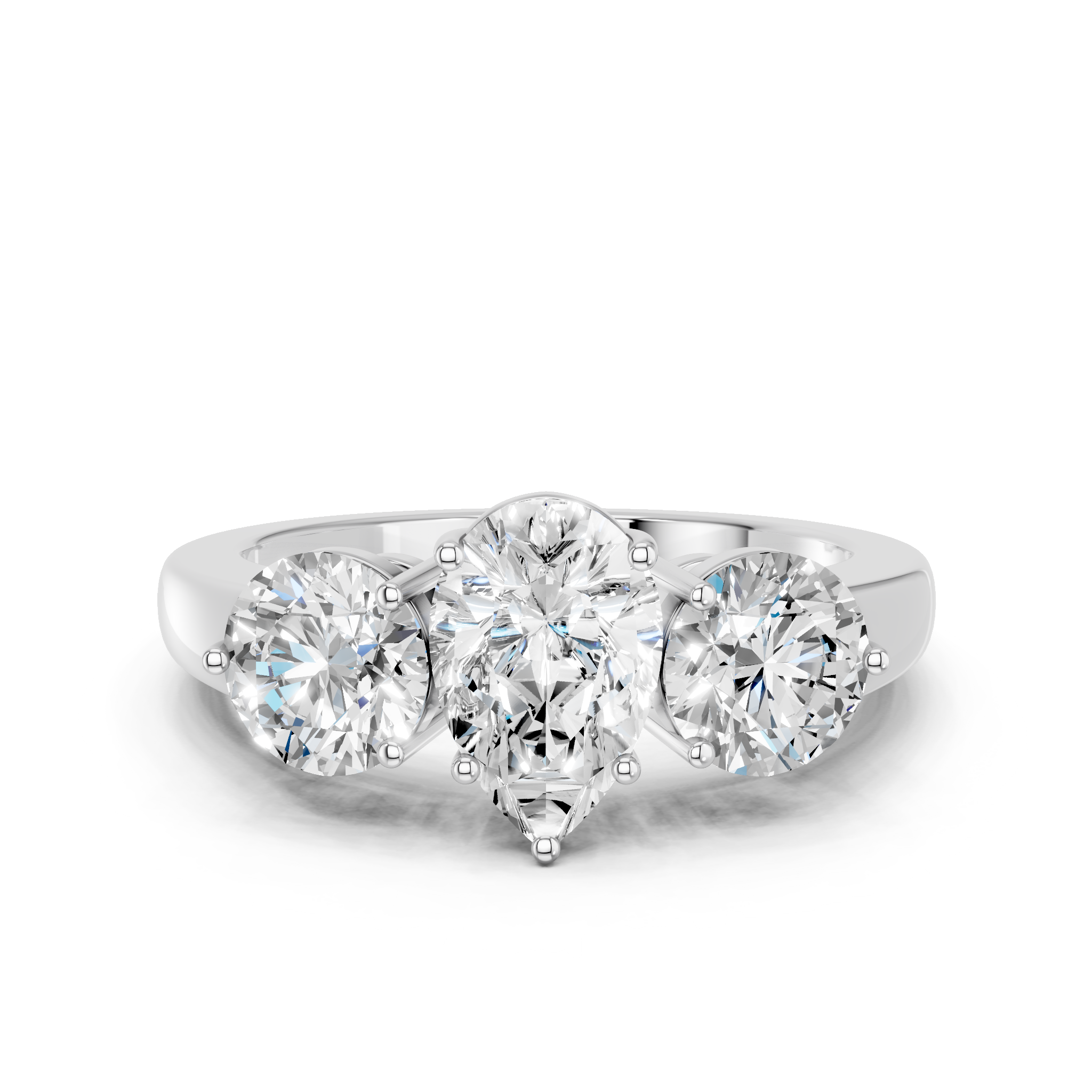 White gold Three-Stone Pear Cut Solitaire Ring with Prong Setting on a Classic Band_28