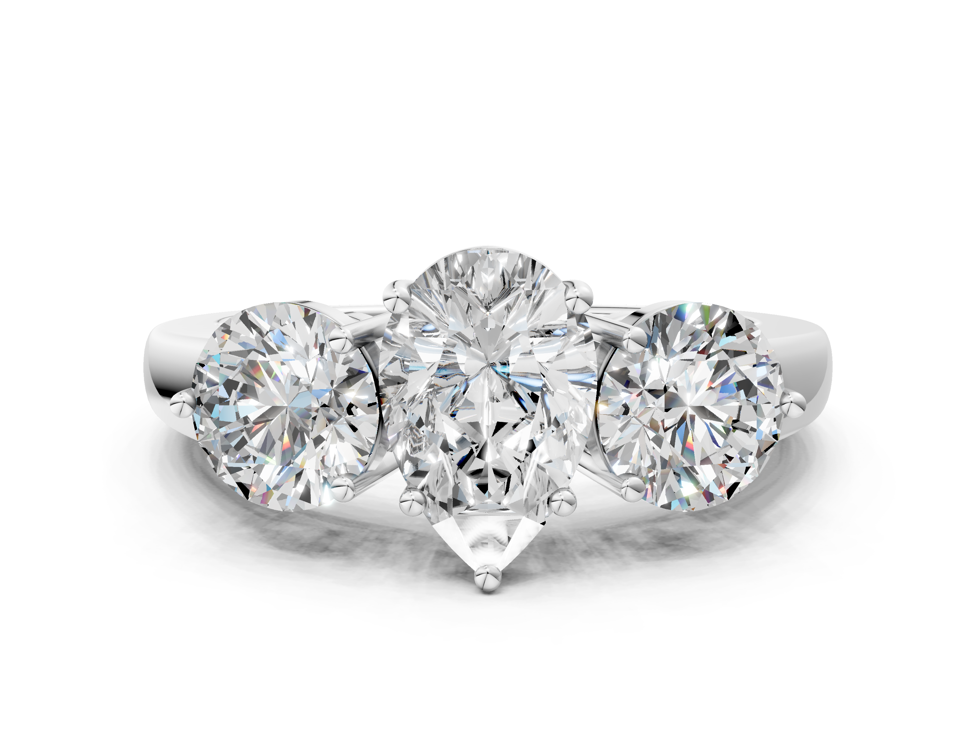 White gold Three-Stone Pear Cut Solitaire Ring with Prong Setting on a Classic Band_95
