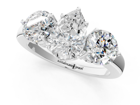White gold Three-Stone Pear Cut Solitaire Ring with Prong Setting on a Classic Band_96