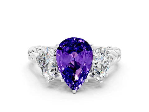 White gold Three-Stone Pear Cut Tanzanite Braided Band Ring with Four-Prong Setting_12