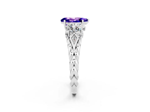 White gold Three-Stone Pear Cut Tanzanite Braided Band Ring with Four-Prong Setting_14