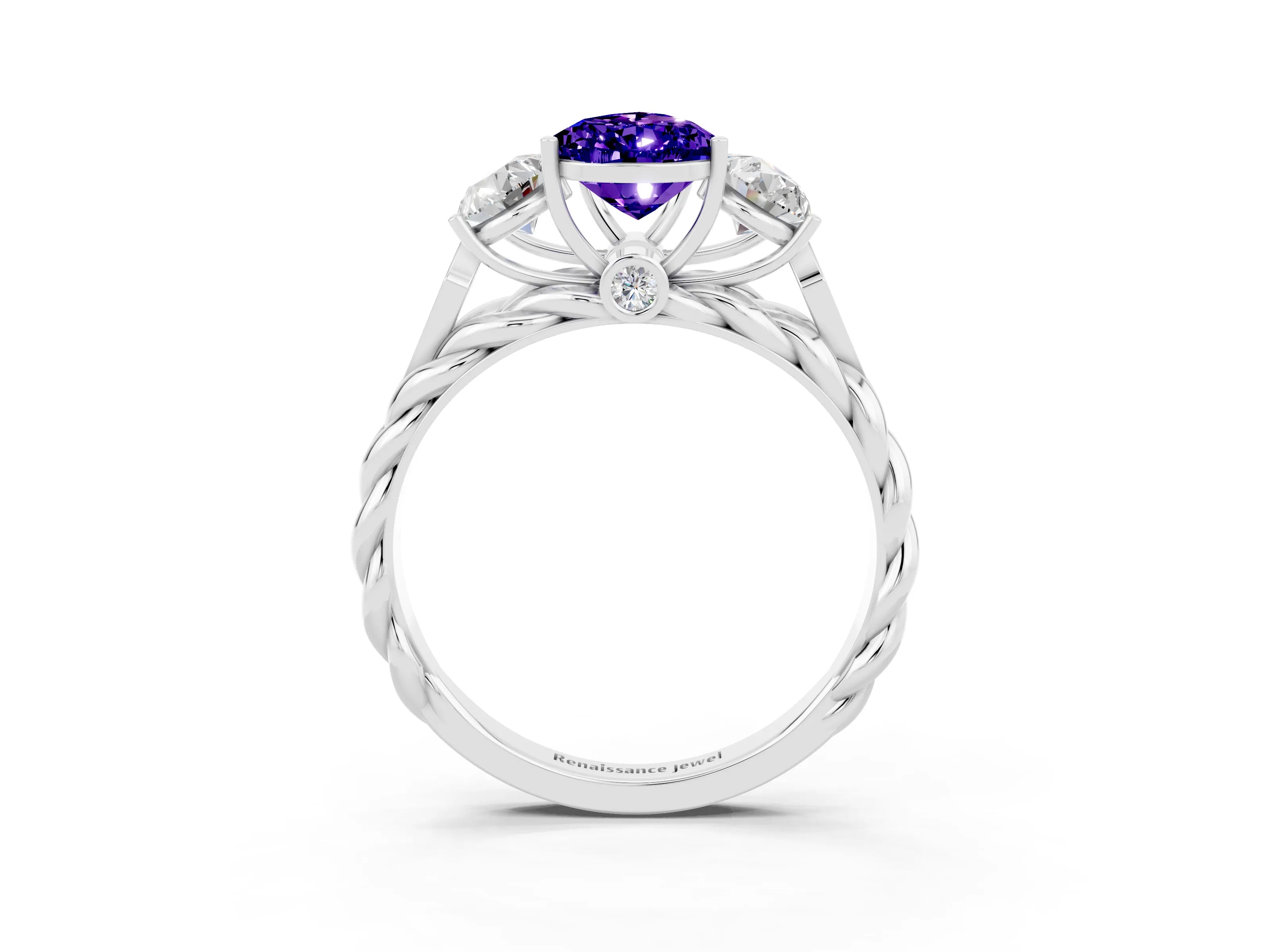 White gold Three-Stone Pear Cut Tanzanite Braided Band Ring with Four-Prong Setting_15