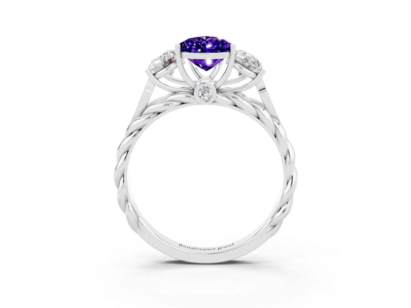 White gold Three-Stone Pear Cut Tanzanite Braided Band Ring with Four-Prong Setting