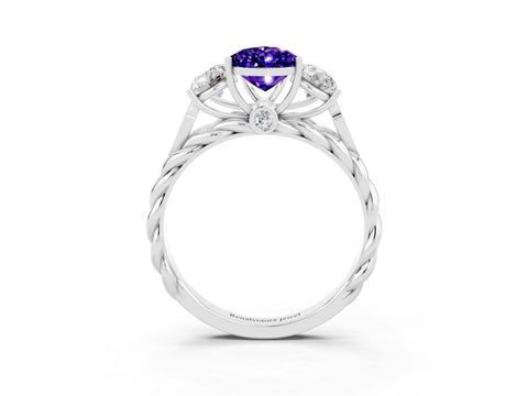 White gold Three-Stone Pear Cut Tanzanite Braided Band Ring with Four-Prong Setting_15