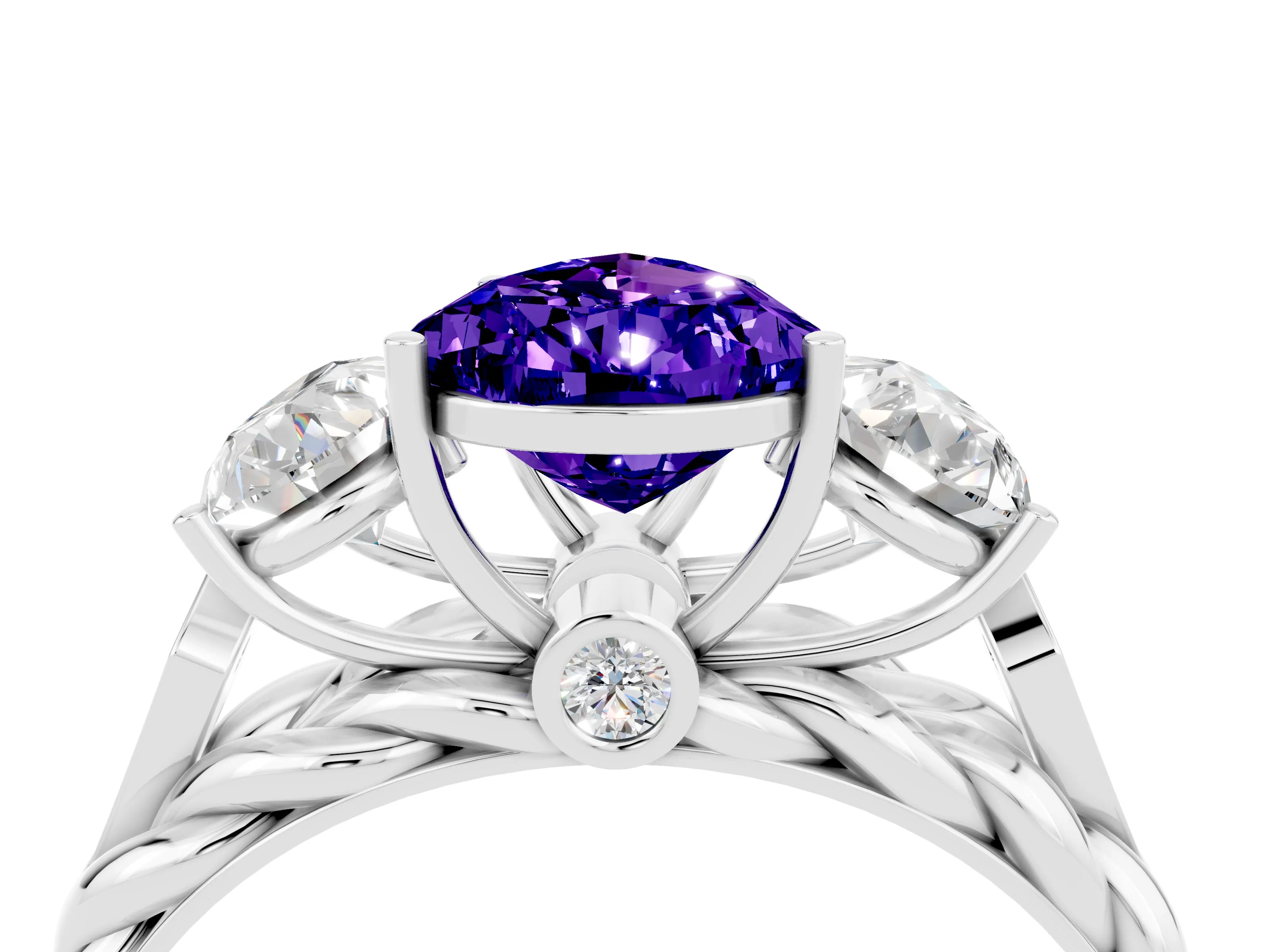 White gold Three-Stone Pear Cut Tanzanite Braided Band Ring with Four-Prong Setting_16