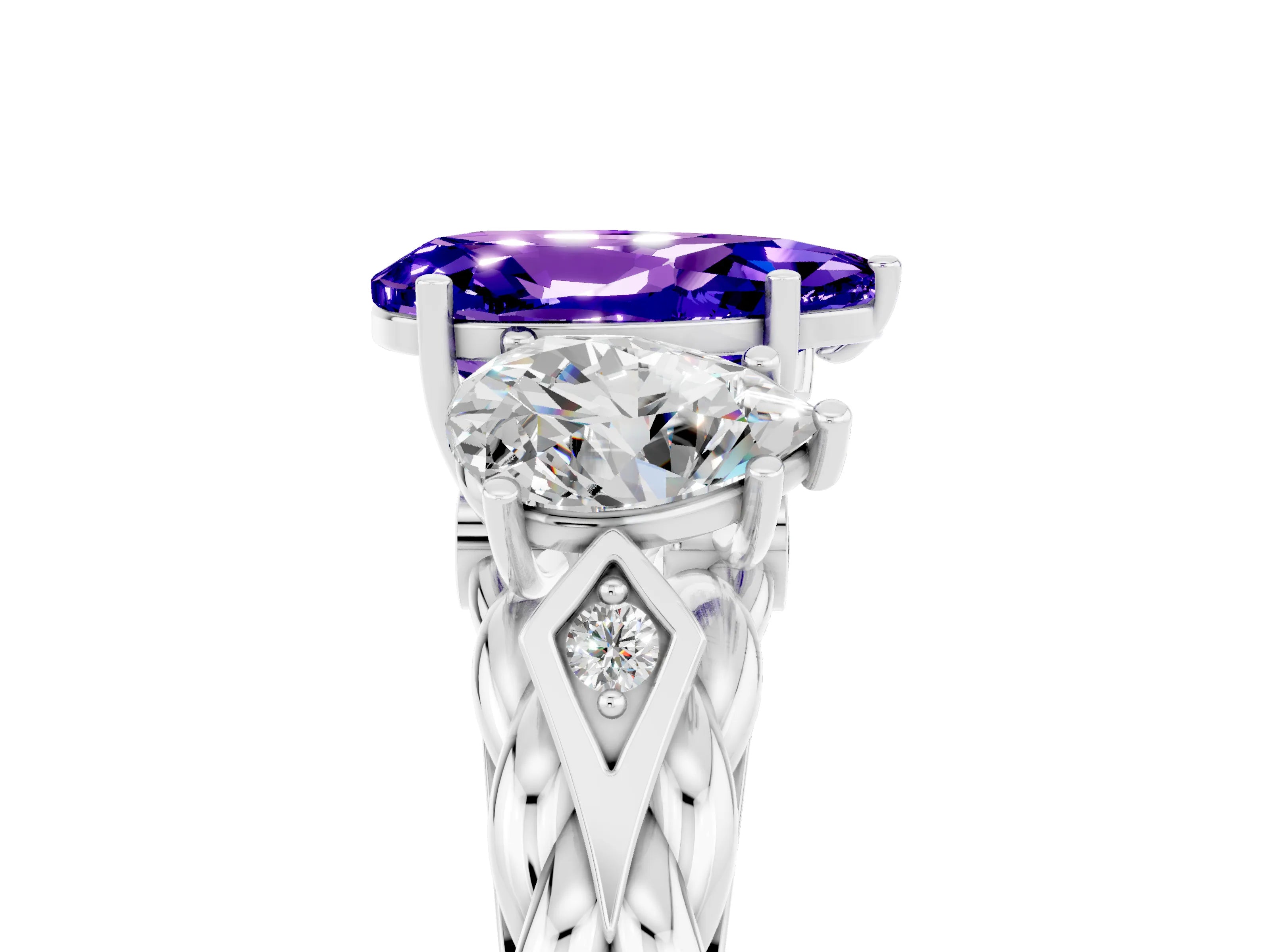 White gold Three-Stone Pear Cut Tanzanite Braided Band Ring with Four-Prong Setting_17