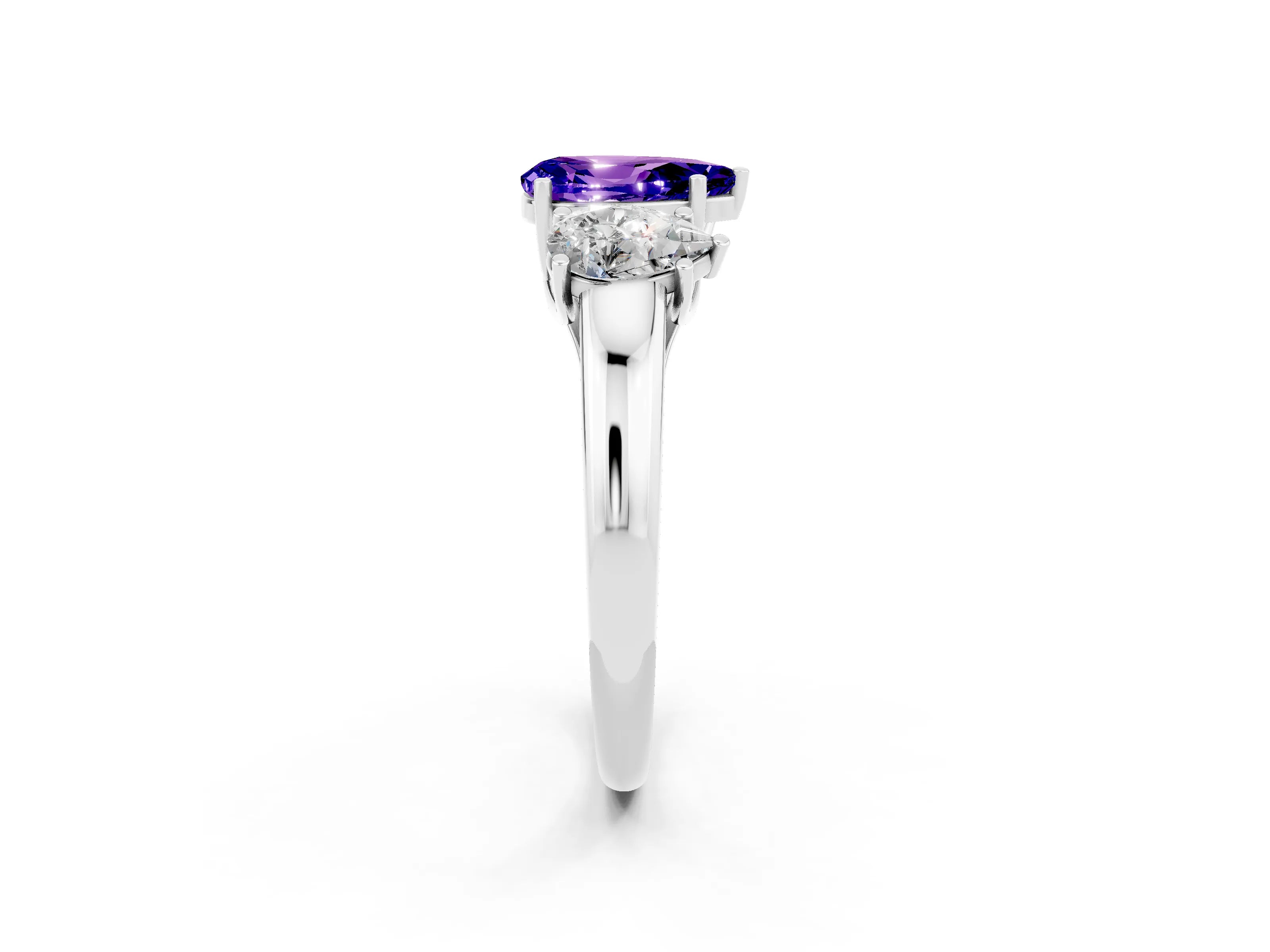 White gold Three-Stone Pear Cut Tanzanite Engagement Ring with Prong Setting_2