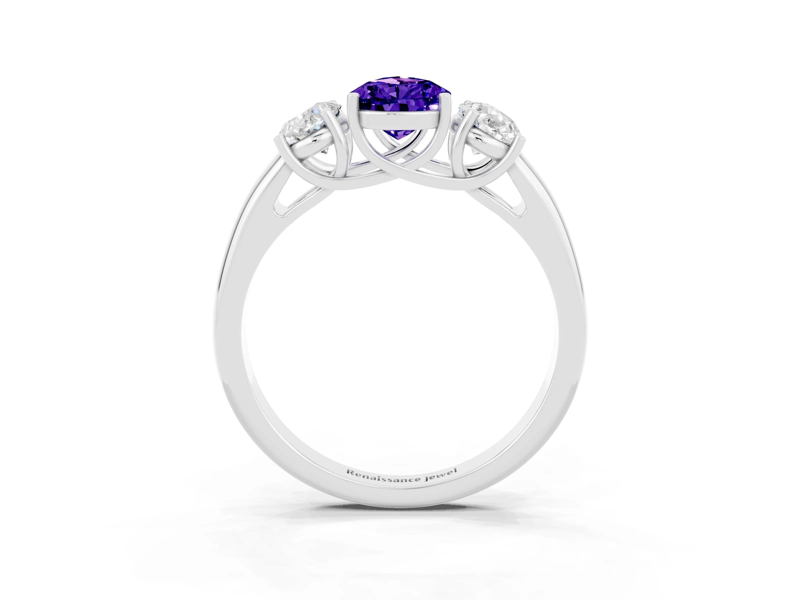 White gold Three-Stone Pear Cut Tanzanite Engagement Ring with Prong Setting_3