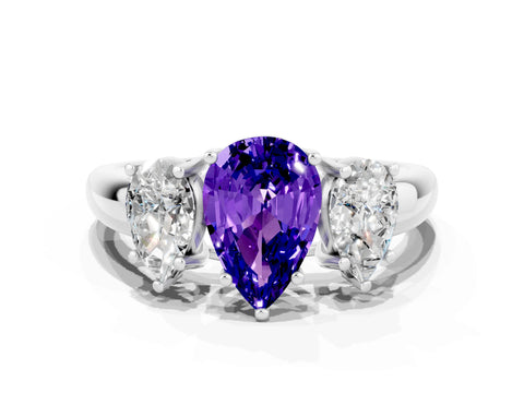 White gold Three-Stone Pear Cut Tanzanite Engagement Ring with Prong Setting