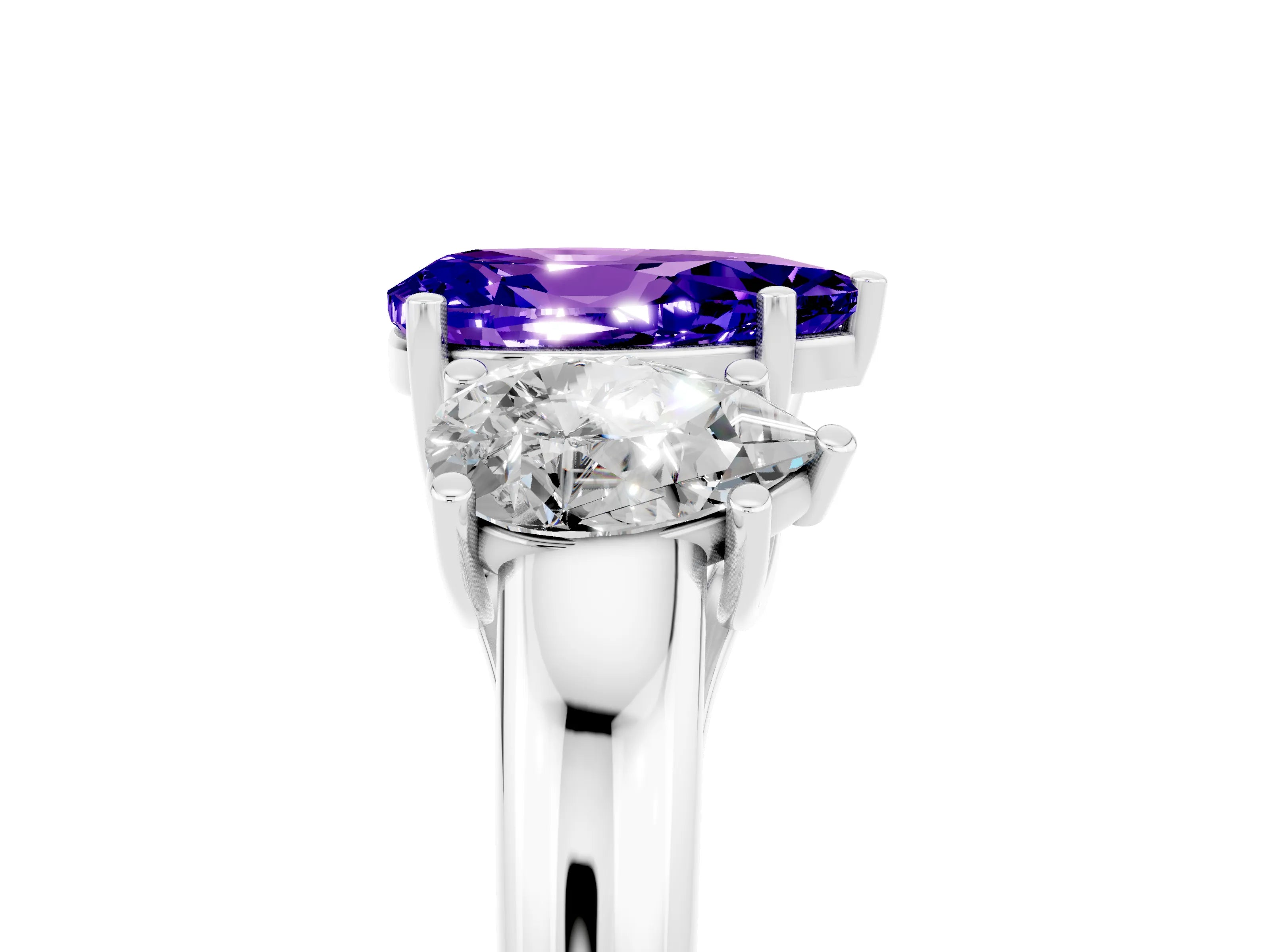 White gold Three-Stone Pear Cut Tanzanite Engagement Ring with Prong Setting_5