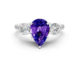 White gold Three-Stone Pear Cut Tanzanite Pavé Band with Four-Prong Setting