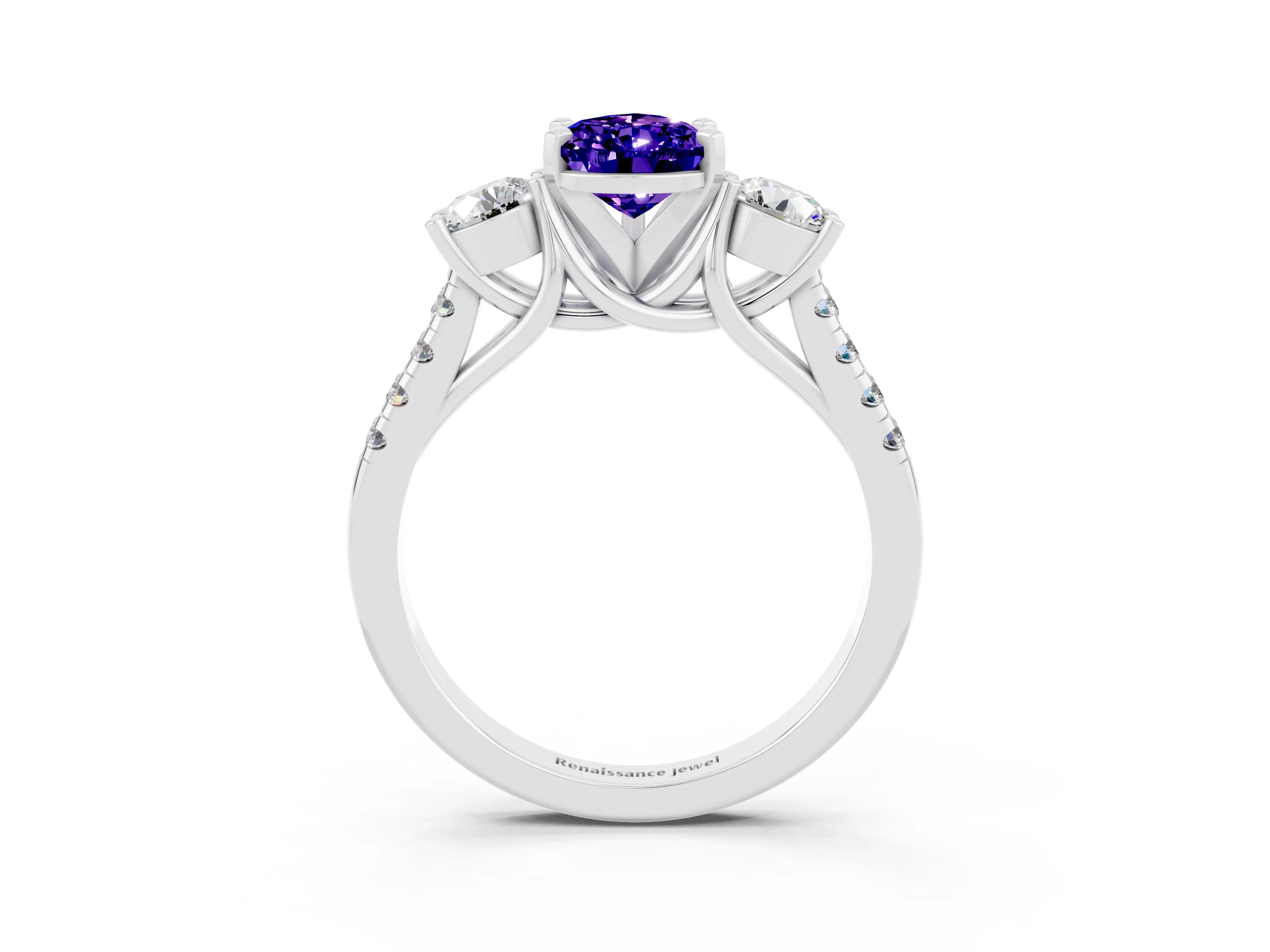 White gold Three-Stone Pear Cut Tanzanite Pavé Band with Four-Prong Setting_3