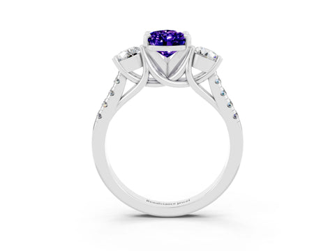 White gold Three-Stone Pear Cut Tanzanite Pavé Band with Four-Prong Setting_3