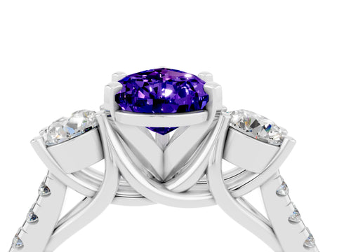 White gold Three-Stone Pear Cut Tanzanite Pavé Band with Four-Prong Setting_4