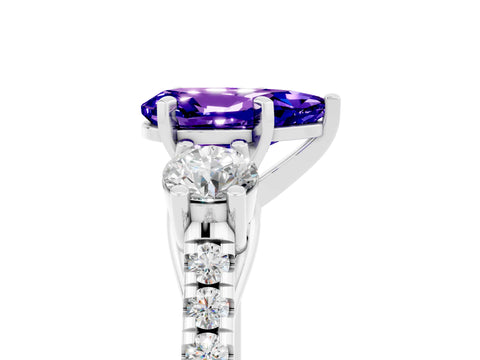 White gold Three-Stone Pear Cut Tanzanite Pavé Band with Four-Prong Setting_5