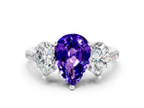 White gold Three-Stone Pear Cut Tanzanite Ring with Pavé Band and Prong Setting_12