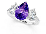 White gold Three-Stone Pear Cut Tanzanite Ring with Pavé Band and Prong Setting_13