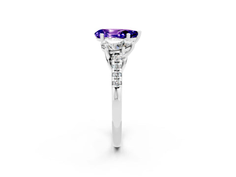 White gold Three-Stone Pear Cut Tanzanite Ring with Pavé Band and Prong Setting_14