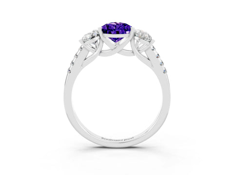 White gold Three-Stone Pear Cut Tanzanite Ring with Pavé Band and Prong Setting_15