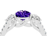 White gold Three-Stone Pear Cut Tanzanite Ring with Pavé Band and Prong Setting_16