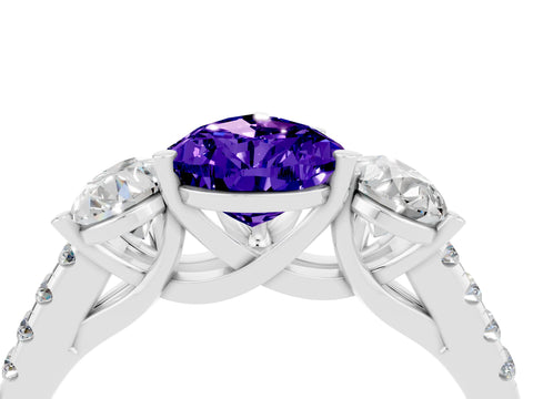 White gold Three-Stone Pear Cut Tanzanite Ring with Pavé Band and Prong Setting_16