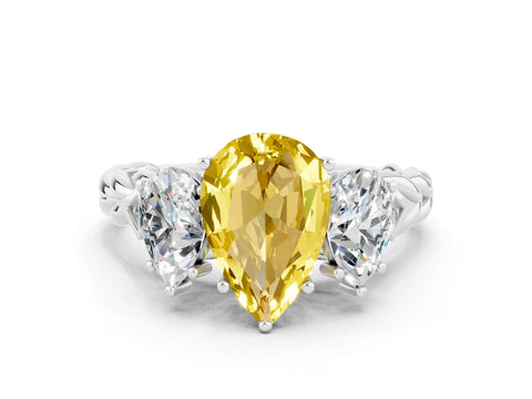 White gold Three-Stone Pear Cut Yellow Sapphire Braided Band Ring with Four-Prong Setting_36