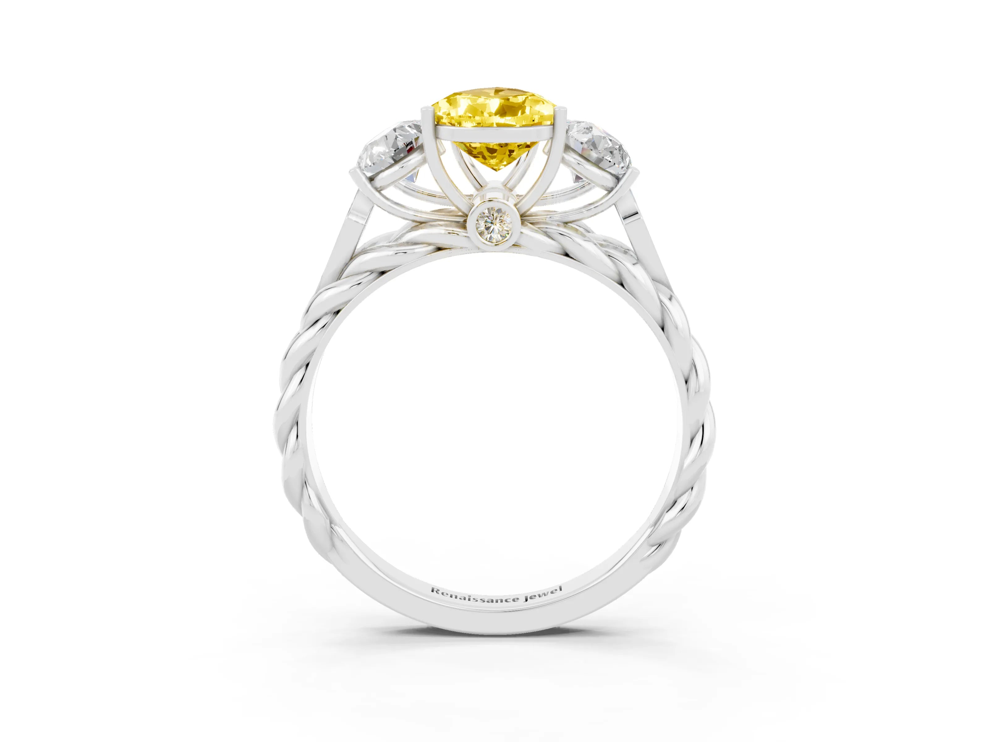 White gold Three-Stone Pear Cut Yellow Sapphire Braided Band Ring with Four-Prong Setting_39