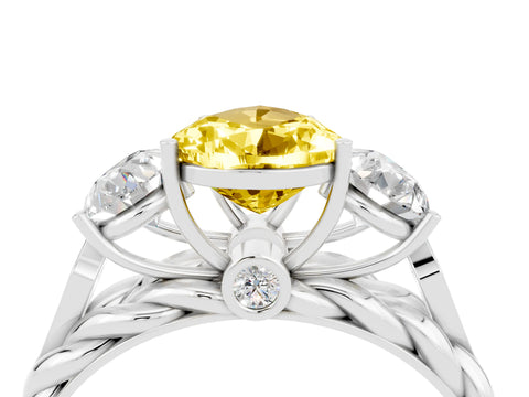 White gold Three-Stone Pear Cut Yellow Sapphire Braided Band Ring with Four-Prong Setting_40