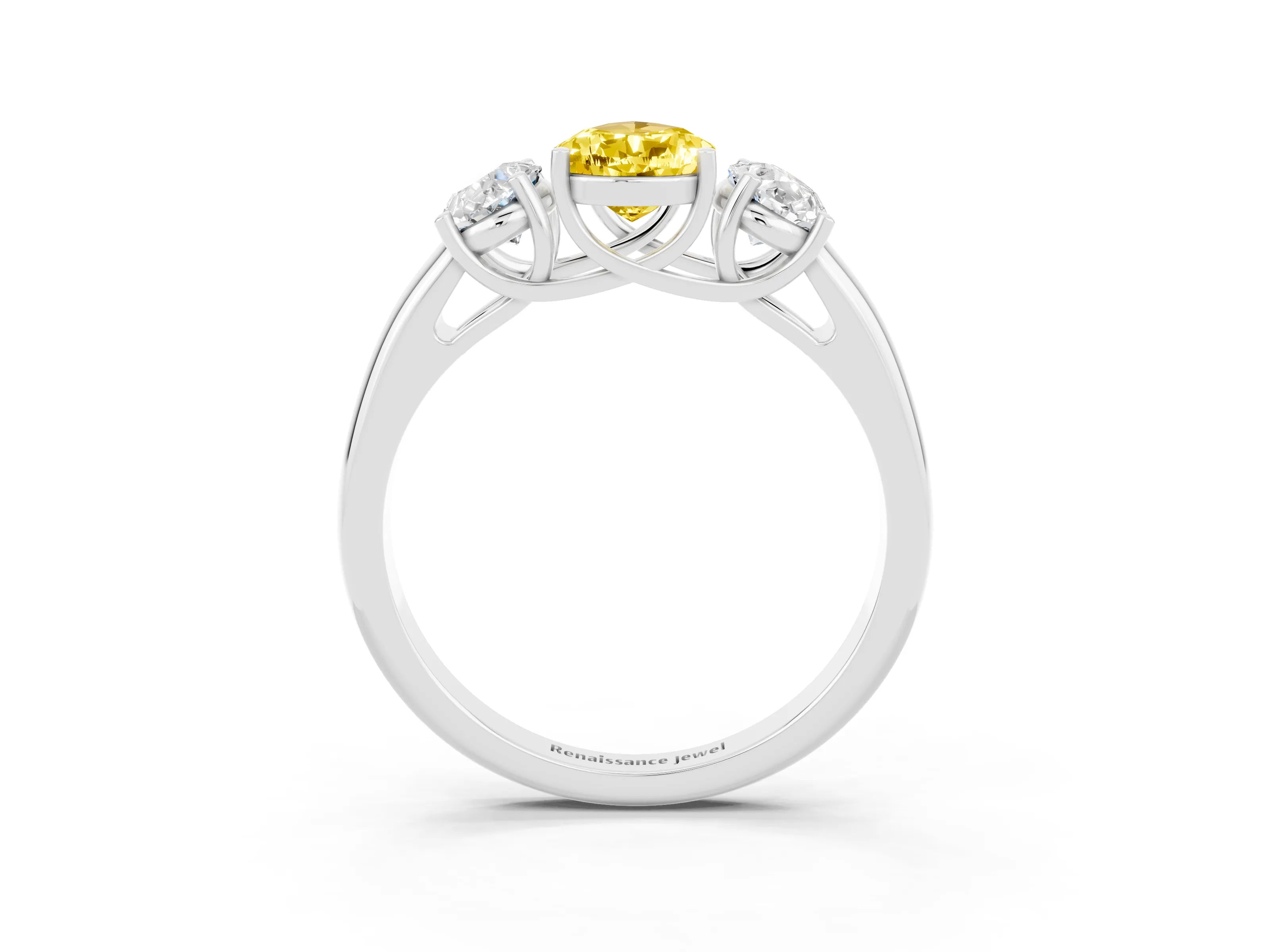 White gold Three-Stone Pear Cut Yellow Sapphire Engagement Ring with Prong Setting_3