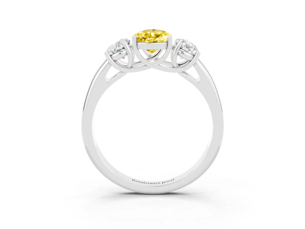 Silver Three-Stone Pear Cut Yellow Sapphire Engagement Ring with Prong Setting