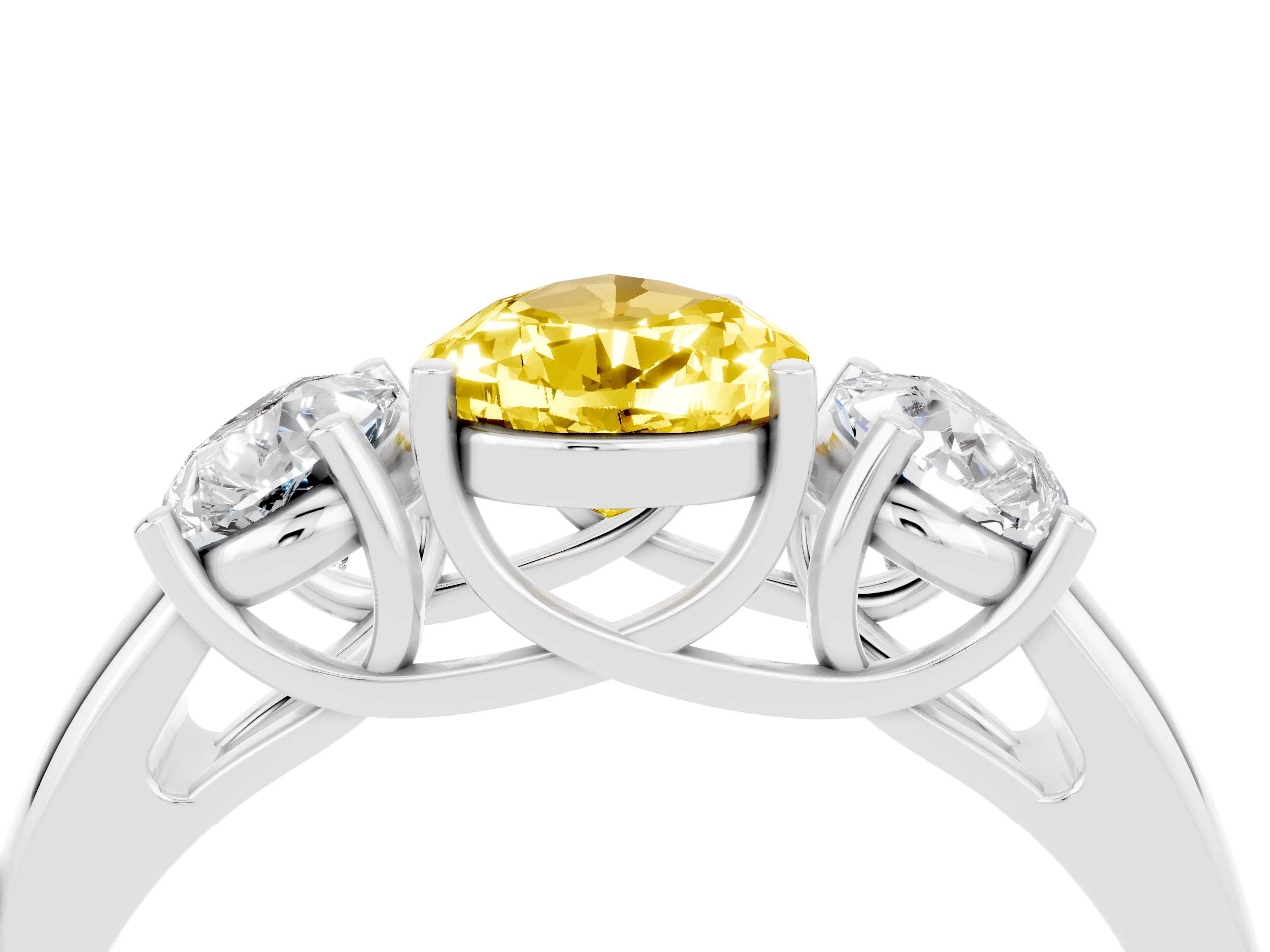 White gold Three-Stone Pear Cut Yellow Sapphire Engagement Ring with Prong Setting_4