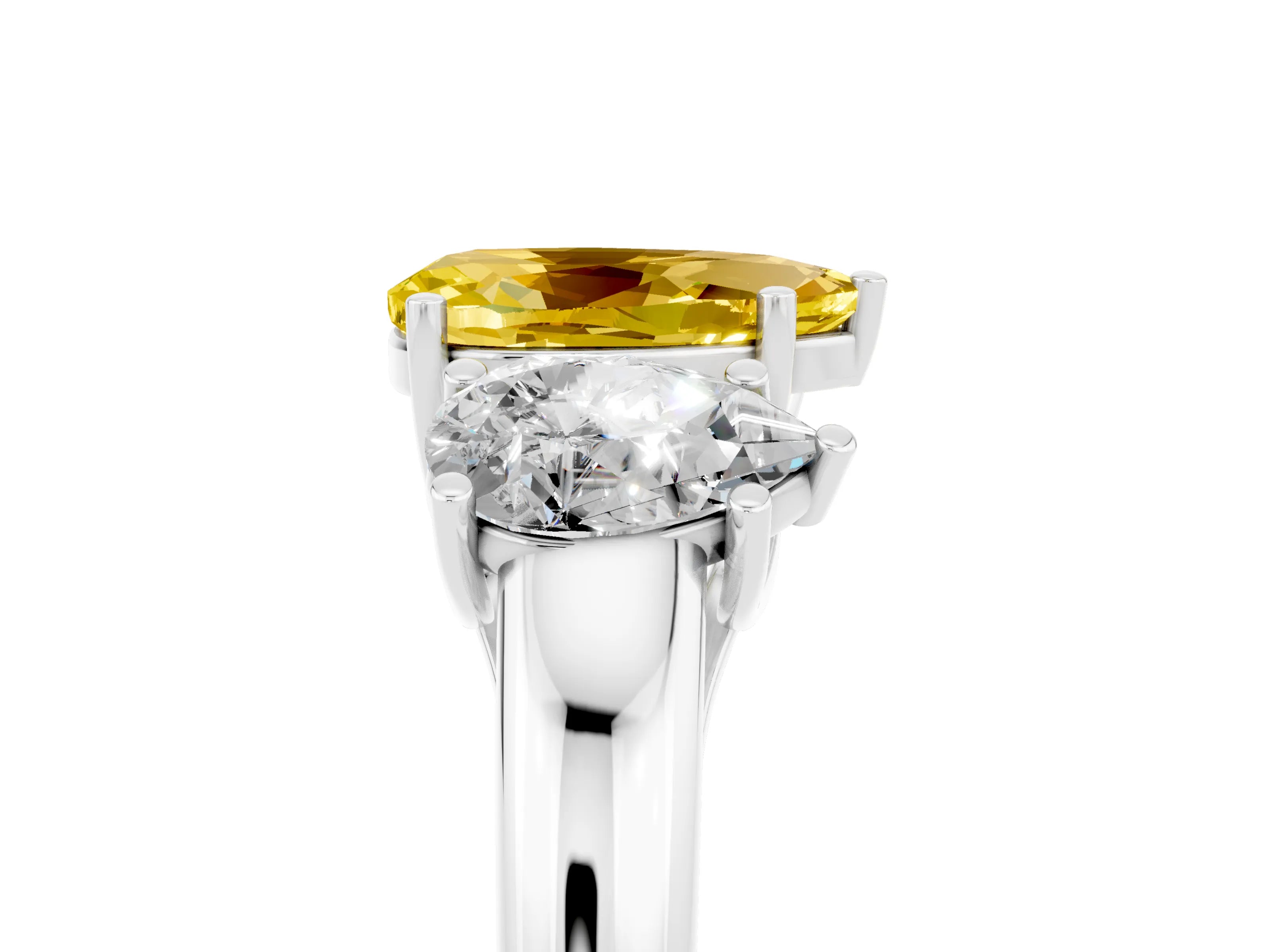 White gold Three-Stone Pear Cut Yellow Sapphire Engagement Ring with Prong Setting_5