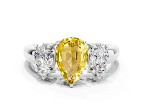 White gold Three-Stone Pear Cut Yellow Sapphire Engagement Ring with Prong Setting