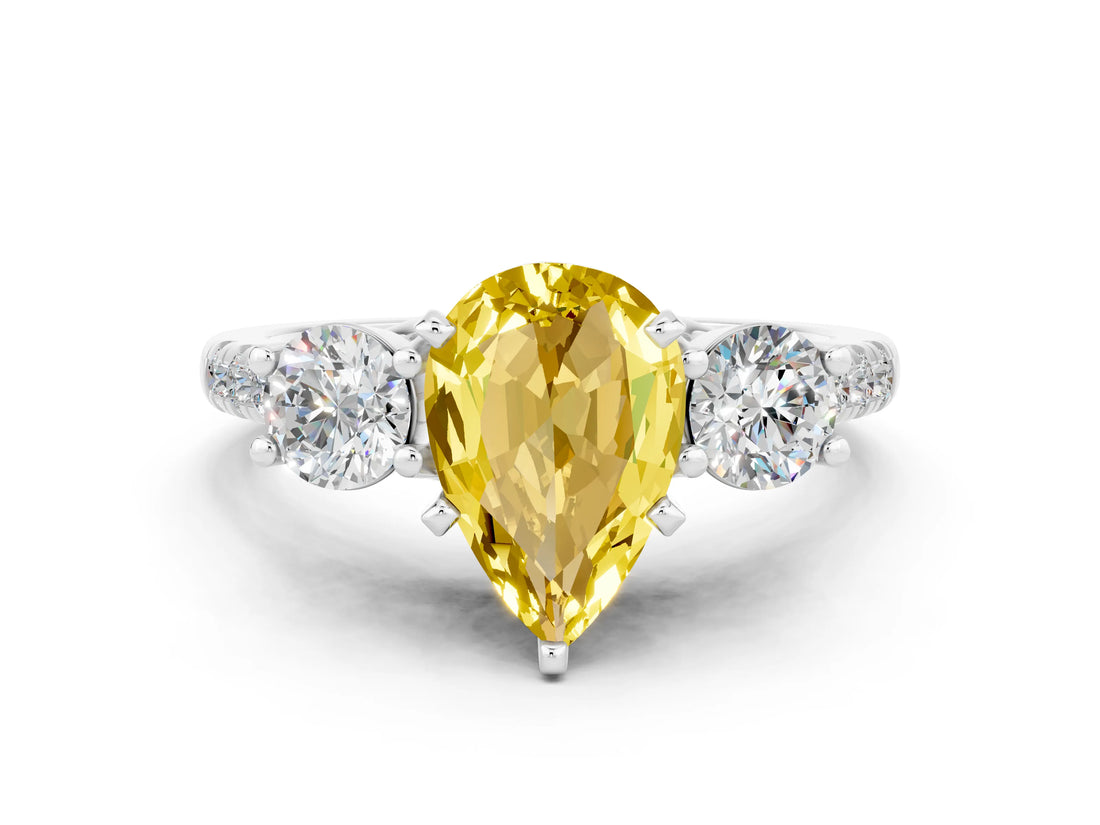 White gold Three-Stone Pear Cut Yellow Sapphire Pavé Band with Four-Prong Setting_24